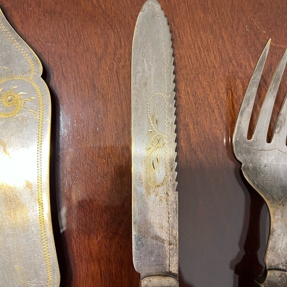 Antique serving spoon knife fork silver plated - Picture 5 of 8